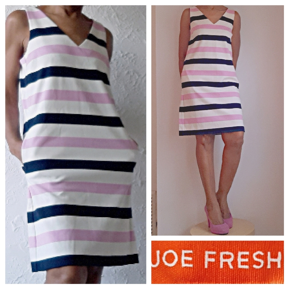 Joe Fresh Blue & Pink Striped V-Neck Dress - NWOT